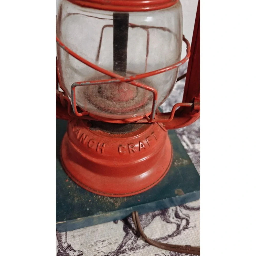 Red Dunning Ranch Craft Lantern Lamp w/ Glass Globe Vintage Restaurant Decor 21